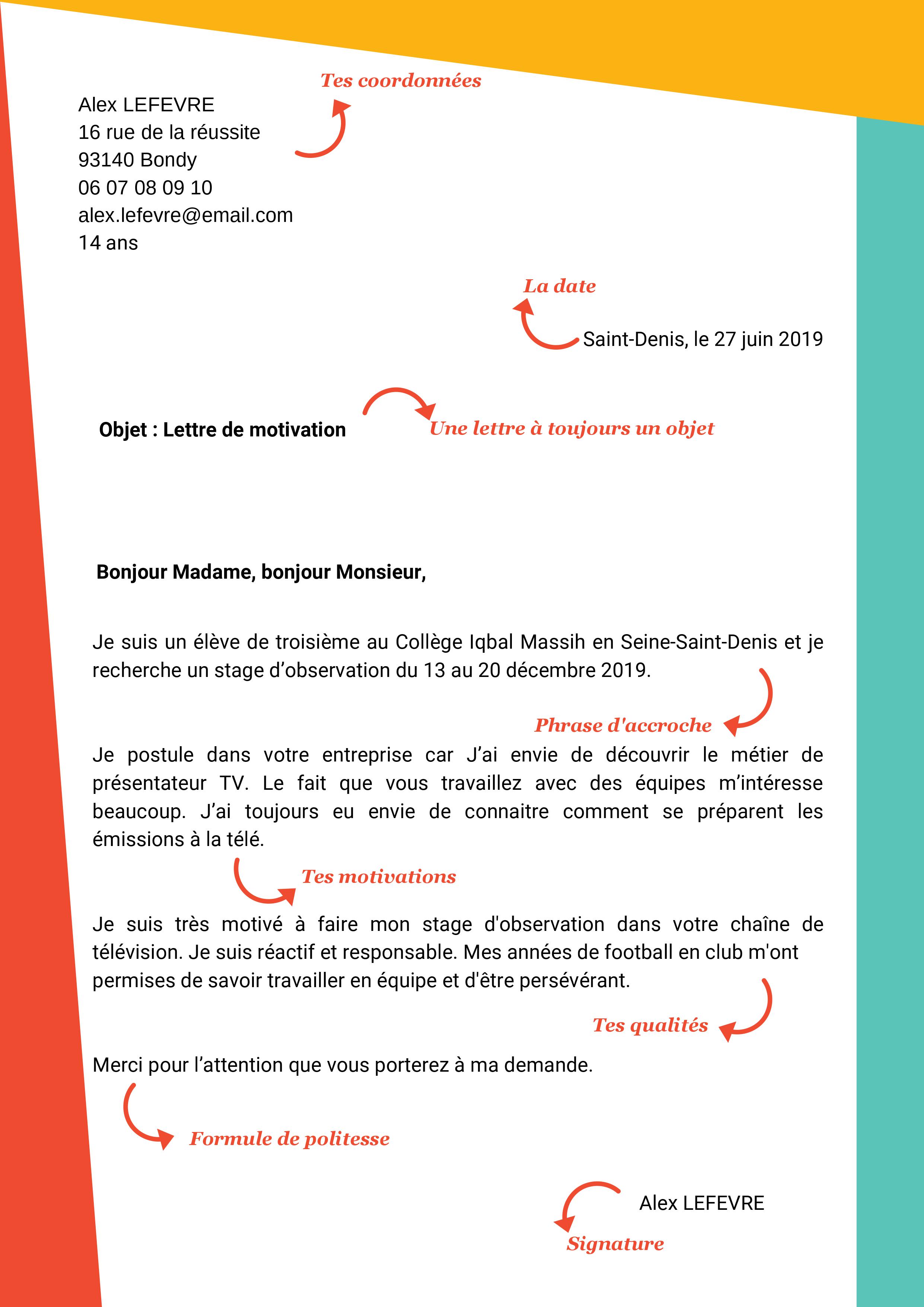 méthodologie lettre de motivation stage - lettre de stage exemple
